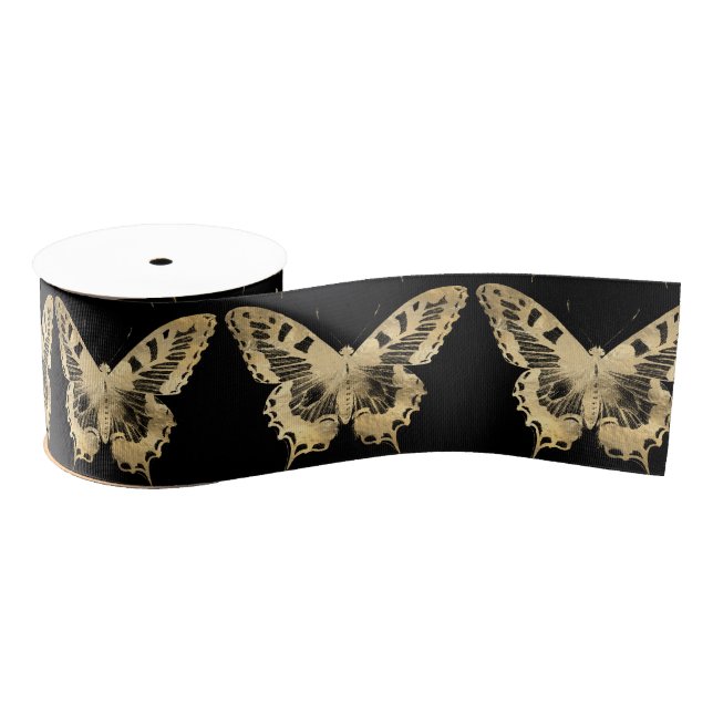 Elegant Butterflies on Black Grosgrain Ribbon (Spool)