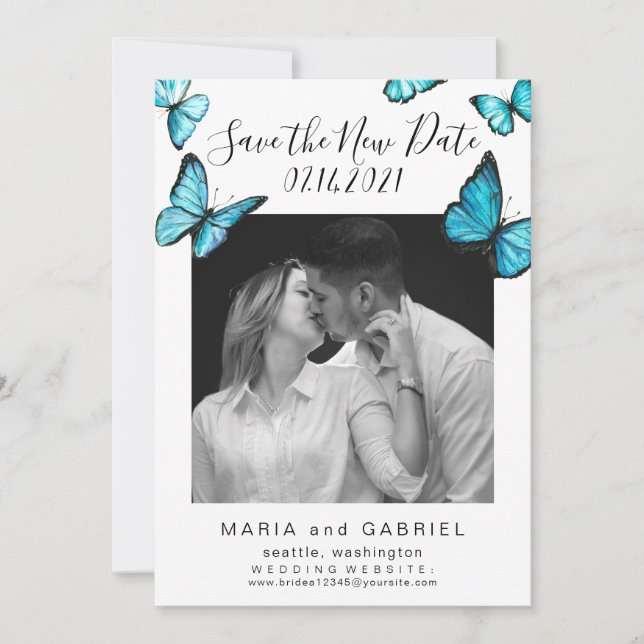 Elegant Butterflies. Photo Wedding Postponement Save The Date (Front)