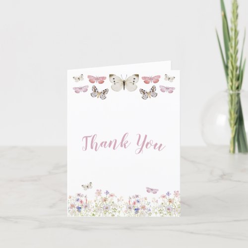 Elegant Butterflies Pink Wildflower Thank You Card