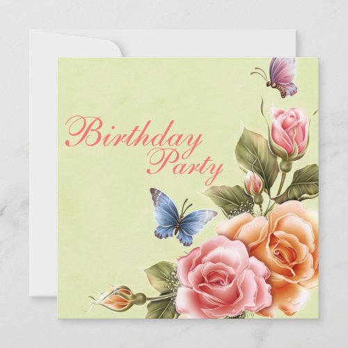 Elegant Butterflies &amp; Roses Birthday Invitation