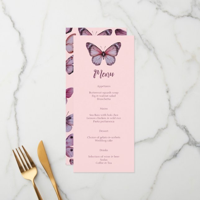 Elegant Butterflies Wedding CUSTOM Party  Menu (Front/Back In Situ)