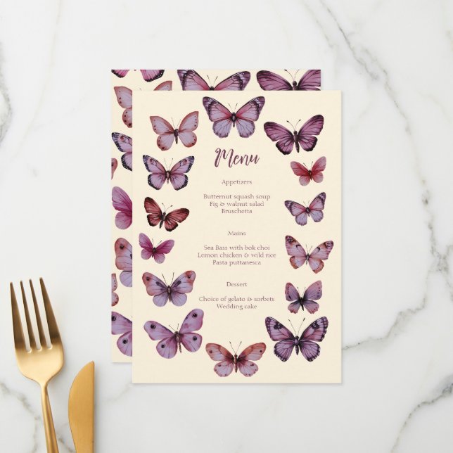 Elegant Butterflies Wedding CUSTOM Party  Menu (Front/Back In Situ)