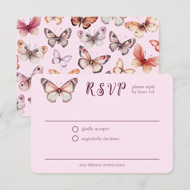Elegant Butterflies Wedding CUSTOM RSVP Enclosure Card (Front/Back)