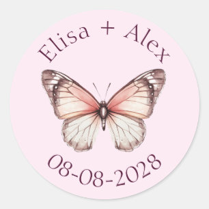Elegant Butterflies Wedding Engagement CUSTOM Classic Round Sticker