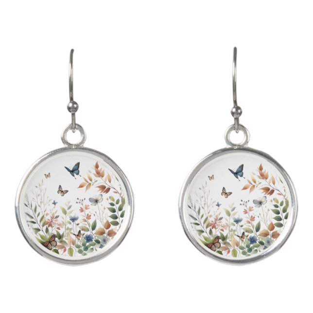 Elegant Butterflies with Lush Foliage Earrings (Front)