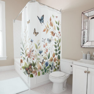 Elegant Butterflies with Lush Foliage Shower Curtain
