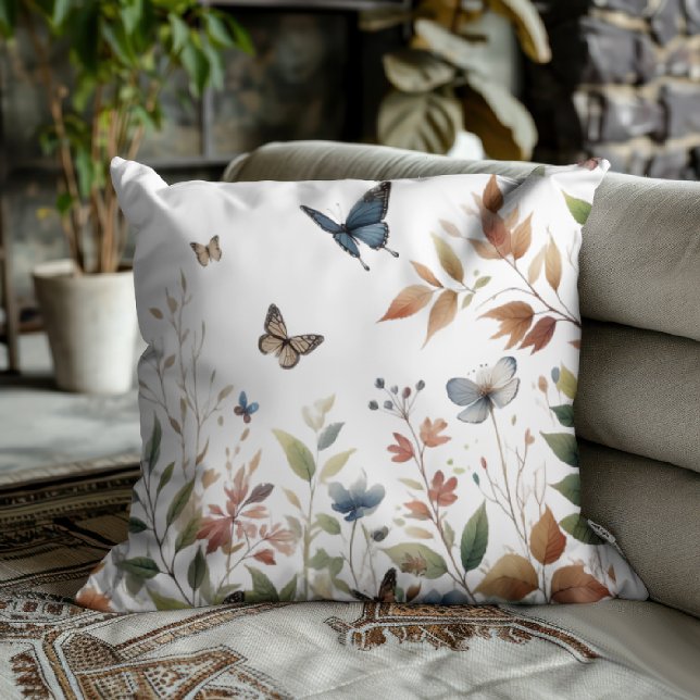 Elegant Butterflies with Lush Foliage Throw Pillow (Creator Uploaded)