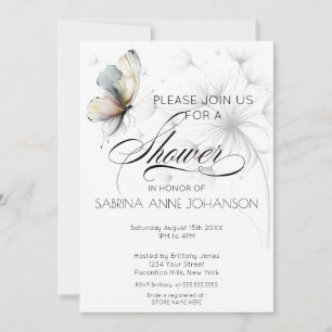 Elegant Butterfly and Dandelion Puff Pastel Ink  Invitation