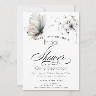 Elegant Butterfly and Dandelion Puff Pastels Ink  Invitation