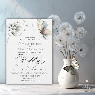 Elegant Butterfly and Dandelion Puff Pastels Ink Invitation