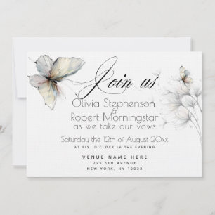 Elegant Butterfly and Dandelion Puff Pastels Ink Invitation