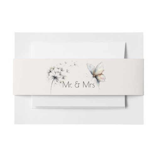 Elegant Butterfly and Dandelion Puff Pastels Ink Invitation Belly Band
