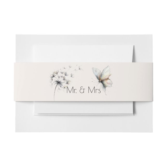  Elegant Butterfly and Dandelion Puff Pastels Ink Invitation Belly Band (Front Example)
