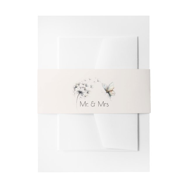 Elegant Butterfly and Dandelion Puff Pastels Ink Invitation Belly Band (Front Example)