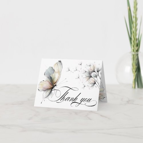 Elegant Butterfly and Dandelion Puff Pastels Ink Letterpress Thank You Card