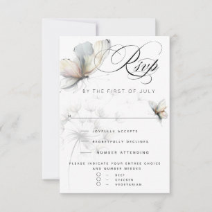 Elegant Butterfly and Dandelion Puff Pastels Ink RSVP Card