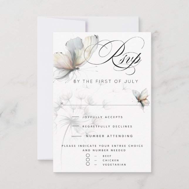 Elegant Butterfly and Dandelion Puff Pastels Ink  RSVP Card (Front)