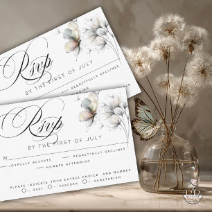 Elegant Butterfly and Dandelion Puff Pastels Ink RSVP Card