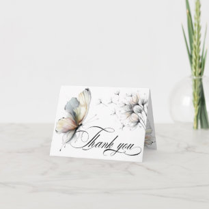 Elegant Butterfly and Dandelion Puff Pastels Ink Thank You Card