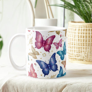 Elegant Butterfly and Floral Glitter Mug