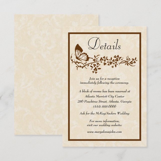 Elegant Butterfly And Floral Wedding Details Enclosure Card (Front/Back)