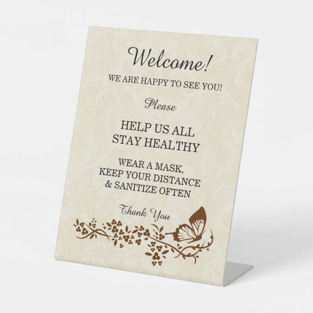 Elegant Butterfly And Floral Wedding Safety  Pedestal Sign (Front)