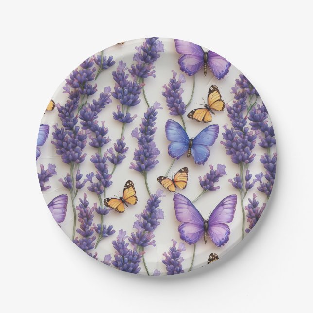 Elegant Butterfly and Lavender Design  Paper Plates (Front)