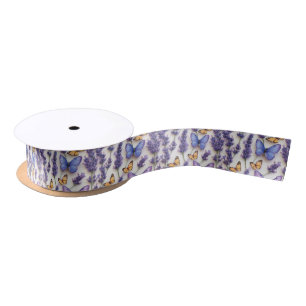 Elegant Butterfly and Lavender Design Satin Ribbon