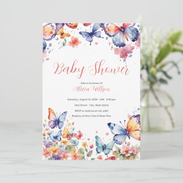 Elegant Butterfly Baby Shower  Invitation (Standing Front)
