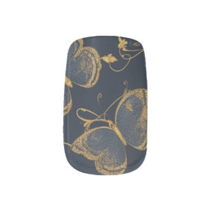 Elegant butterfly black and gold minx nail art