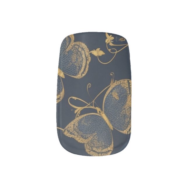 Elegant butterfly black and gold minx nail art (Left Thumb)
