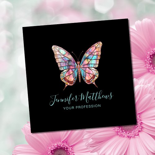 Elegant Butterfly Black Square Business Square Business Card