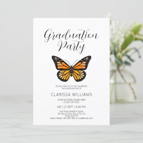 Elegant Butterfly Black  White Graduation Party Invitation