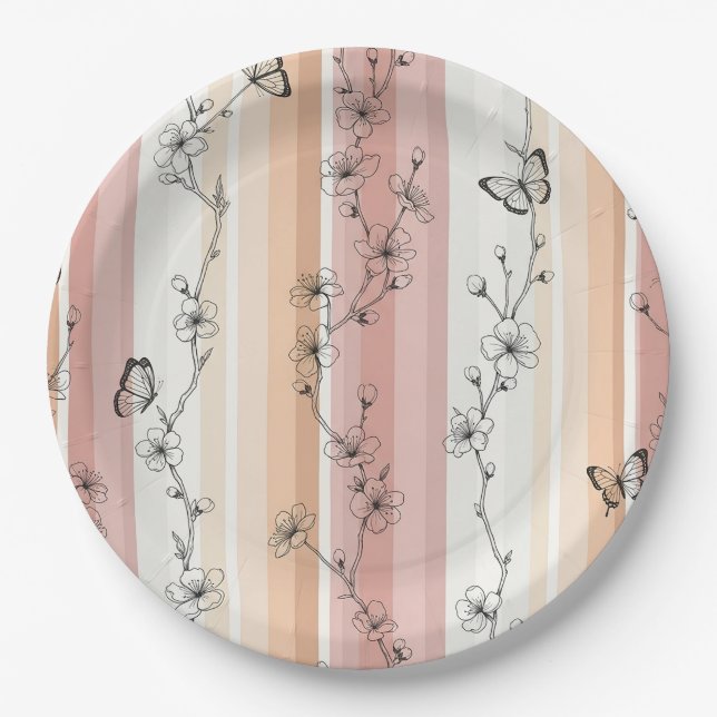 Elegant Butterfly Blossom (11) Paper Plates (Front)