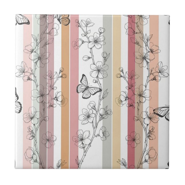 Elegant Butterfly Blossom (12) Ceramic Tile (Front)