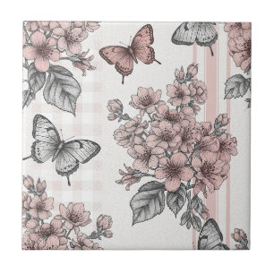Elegant Butterfly Blossom (1) Ceramic Tile