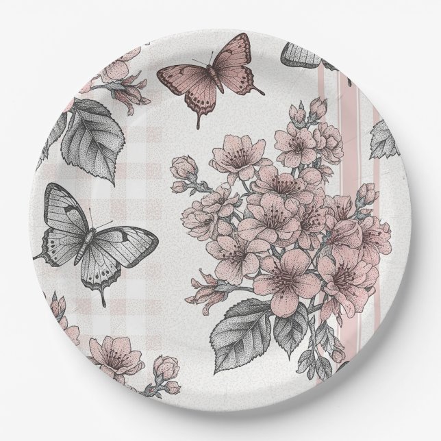 Elegant Butterfly Blossom (1) Paper Plates (Front)