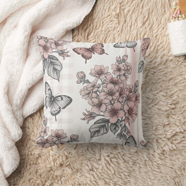 Elegant Butterfly Blossom (1) Throw Pillow (Blanket)