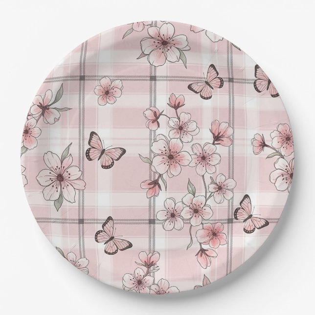 Elegant Butterfly Blossom (2) Paper Plates (Front)