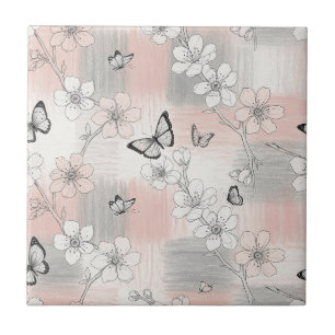 Elegant Butterfly Blossom (3) Ceramic Tile