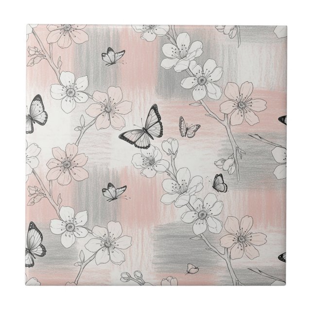 Elegant Butterfly Blossom (3) Ceramic Tile (Front)