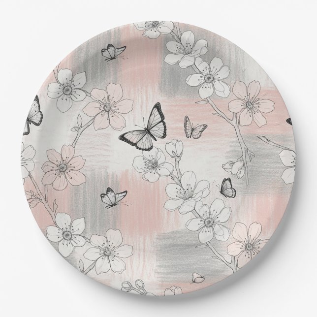 Elegant Butterfly Blossom (3) Paper Plates (Front)