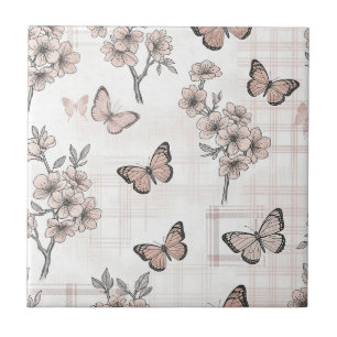 Elegant Butterfly Blossom (4) Ceramic Tile