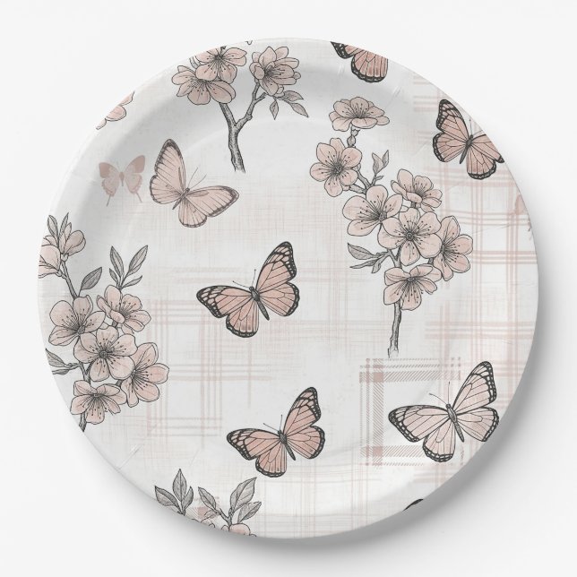 Elegant Butterfly Blossom (4) Paper Plates (Front)