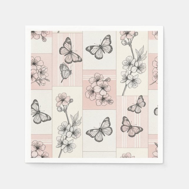 Elegant Butterfly Blossom (5) Napkins (Front)