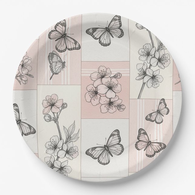 Elegant Butterfly Blossom (5) Paper Plates (Front)