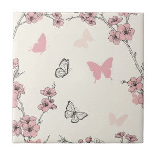 Elegant Butterfly Blossom (6) Ceramic Tile