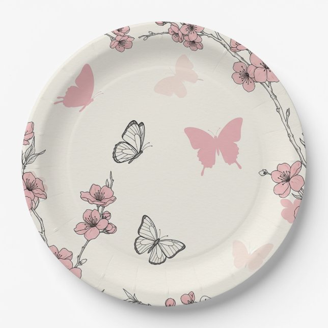 Elegant Butterfly Blossom (6) Paper Plates (Front)