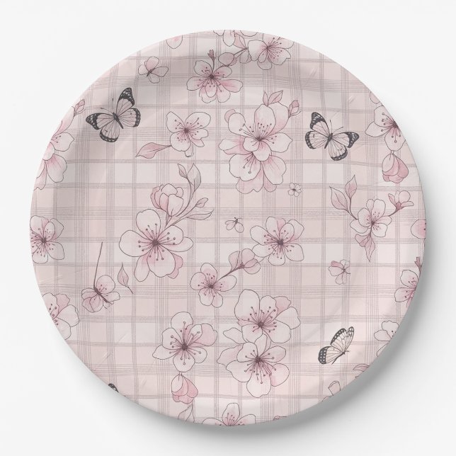 Elegant Butterfly Blossom (7) Paper Plates (Front)
