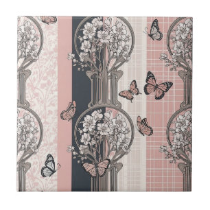 Elegant Butterfly Blossom (8) Ceramic Tile